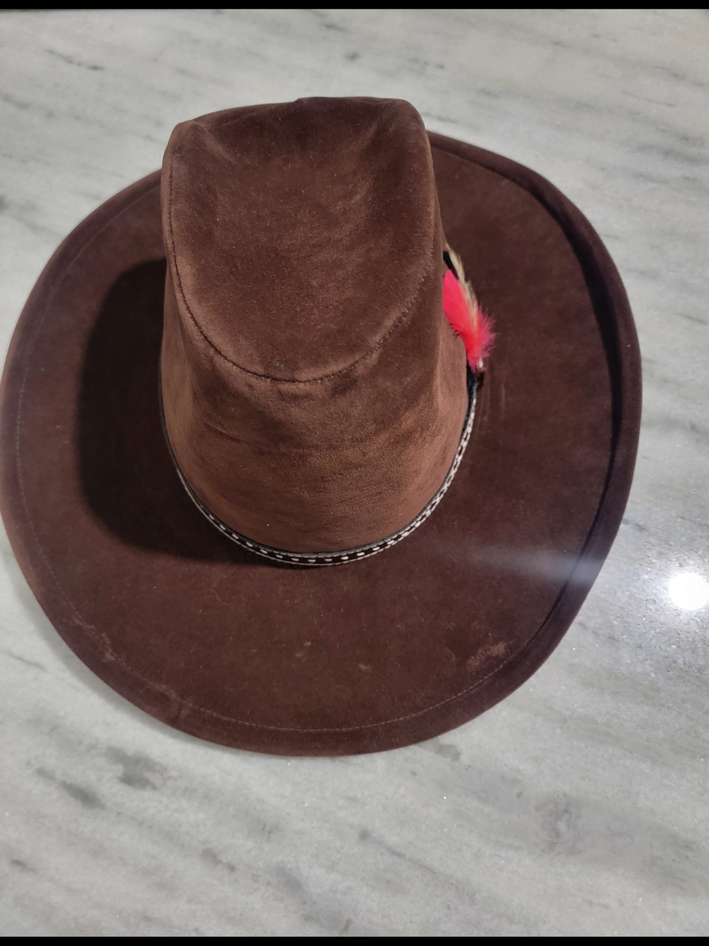 BAILEY  Brown Suede Cowboy Hat with Feather Accent